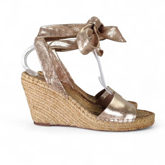 Loeffler Randall Harper Gold Metallic Leather Wedge Espadrilles 9.5B Brazil - Picture 13 of 16